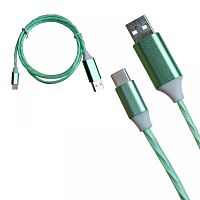 шнур usb led type-c z1 1м зеленый, светящийся - бегущие огни  фото